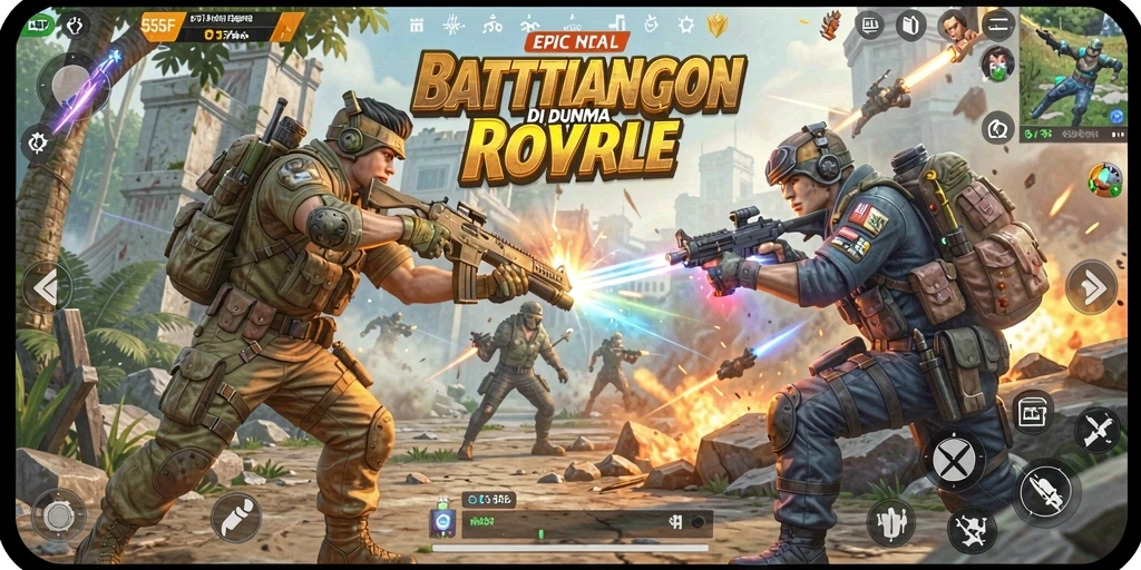 Tampilan gameplay Battle Royale yang seru dan penuh aksi.