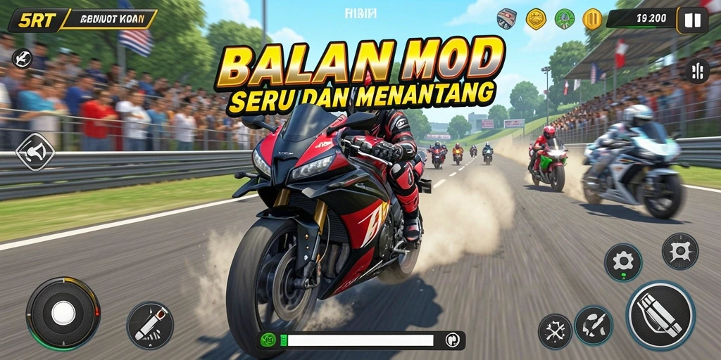 Screenshot gameplay 5RT menampilkan balapan motor yang penuh aksi.
