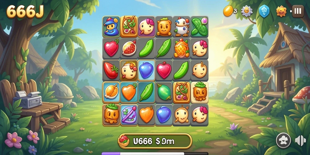 Tangkapan layar gameplay <strong>666J</strong> yang menunjukkan kombinasi buah-buahan yang menarik.