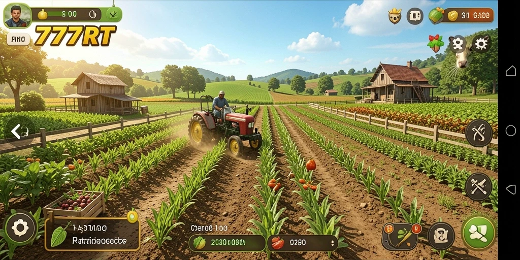 Tampilan menarik dari gameplay pertanian 777RT dengan warna cerah dan grafik halus.