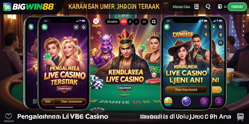 Screenshot gameplay LIVE di BIGWIN88 yang menampilkan dealer nyata dan suasana kasino.