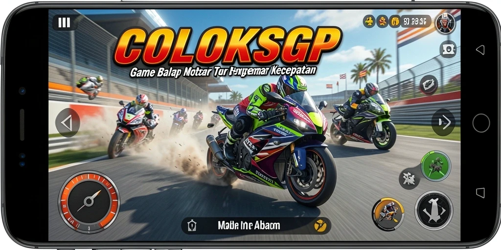Tampilan gameplay mendebarkan dari COLOKSGP saat balapan motor.