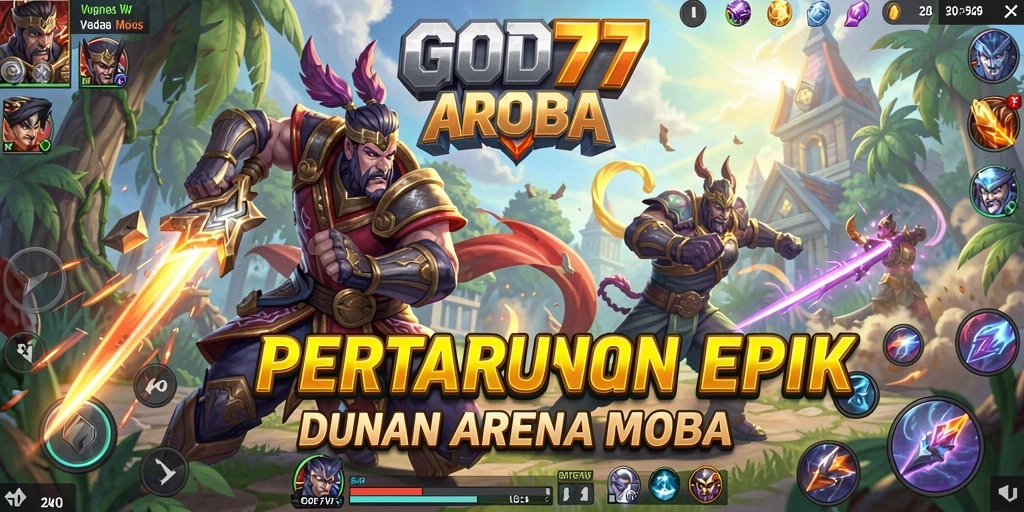 Tampilan gameplay seru dalam arena pertarungan epik MOBA.