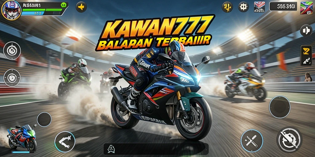 Screenshot menampilkan aksi balapan motor yang seru di KAWAN777.