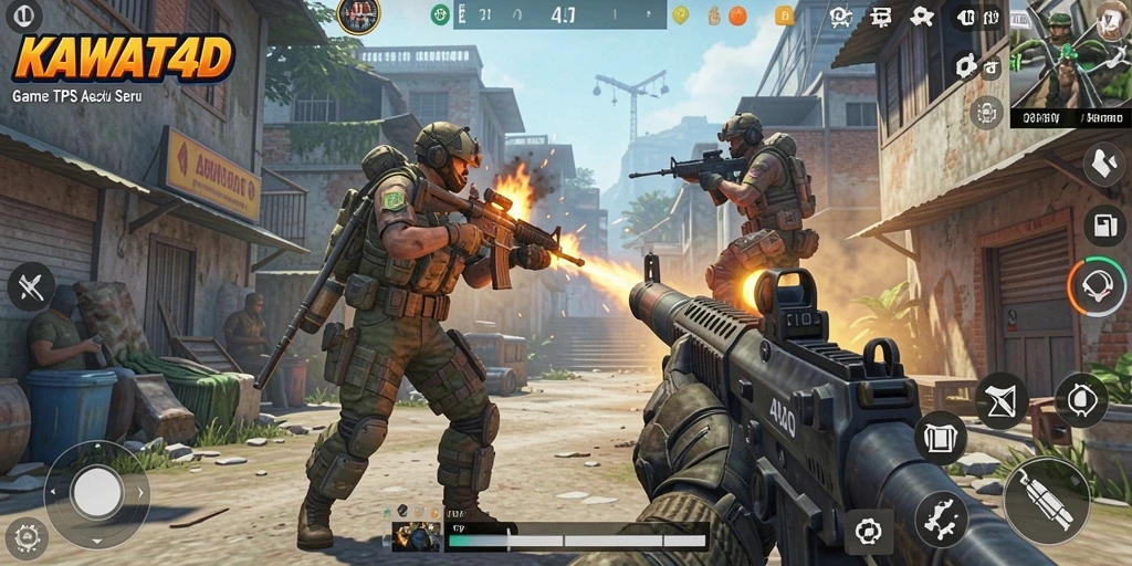 Tampilan seru gameplay KAWAT4D dengan aksi tembak-menembak nyata.