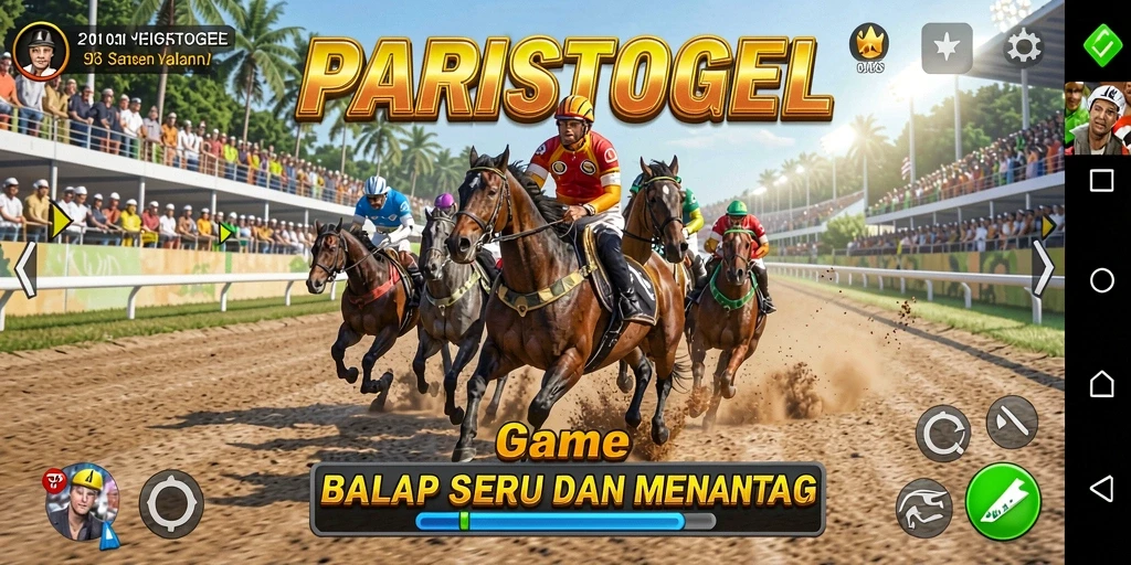 Tangkapan layar utama dari gameplay balapan PARISTOGEL yang mendebarkan.