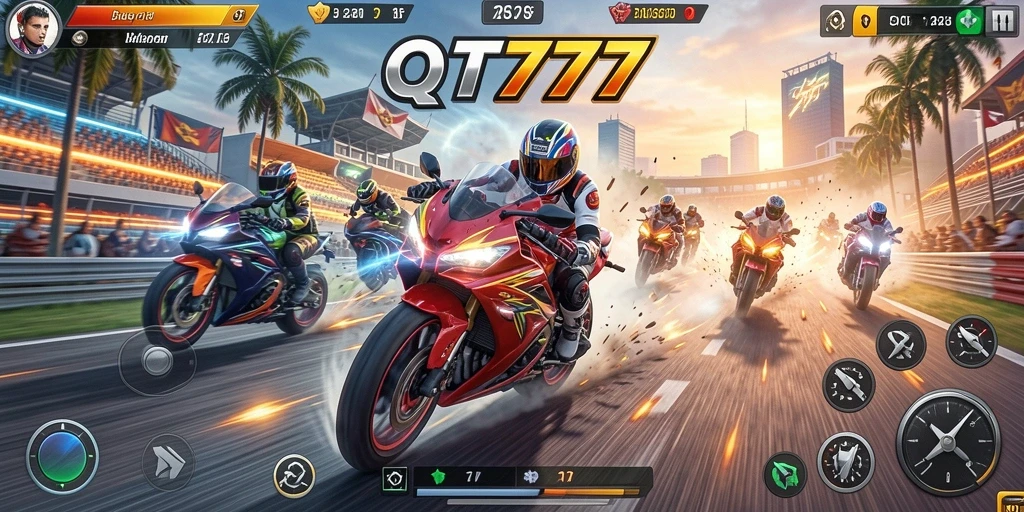 Gameplay menegangkan di <strong>QT777</strong> dengan balapan motor yang cepat.