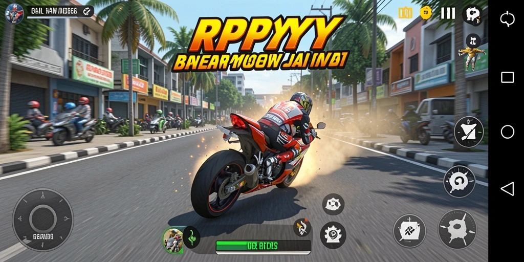 Menampilkan gameplay balapan motor yang mendebarkan dan seru.
