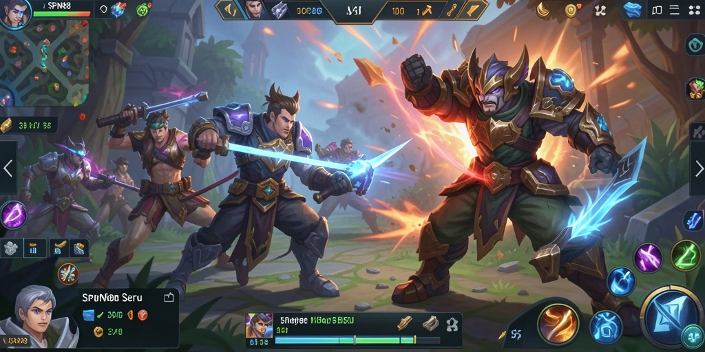 Tampilan gameplay seru dengan aksi MOBA yang intens.