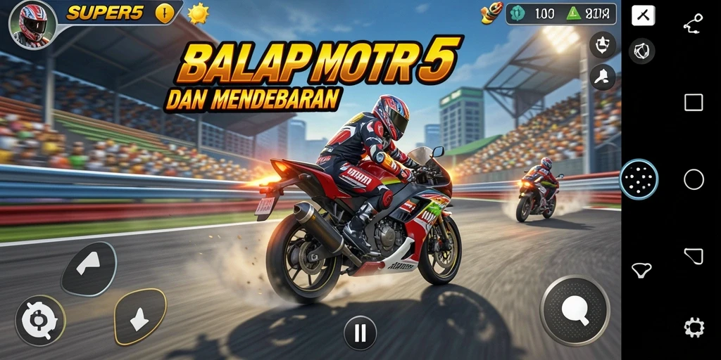 Tampilan menarik dari gameplay balap motor di SUPER5.