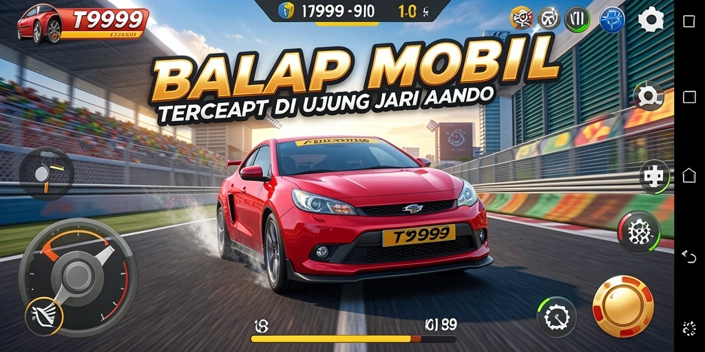 Screenshot gameplay T9999 menampilkan aksi balap yang mendebarkan.